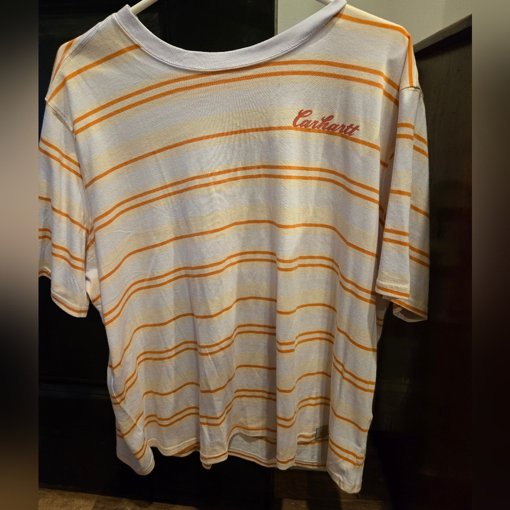Carhartt White and Orange Striped Tee